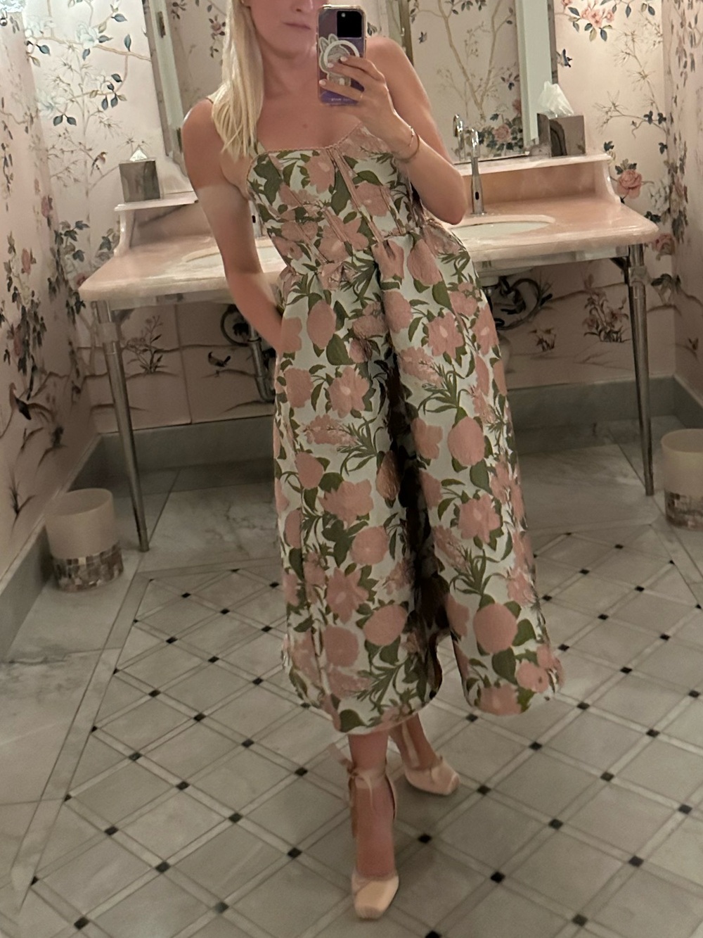 Floral corset dress in Pink & Green